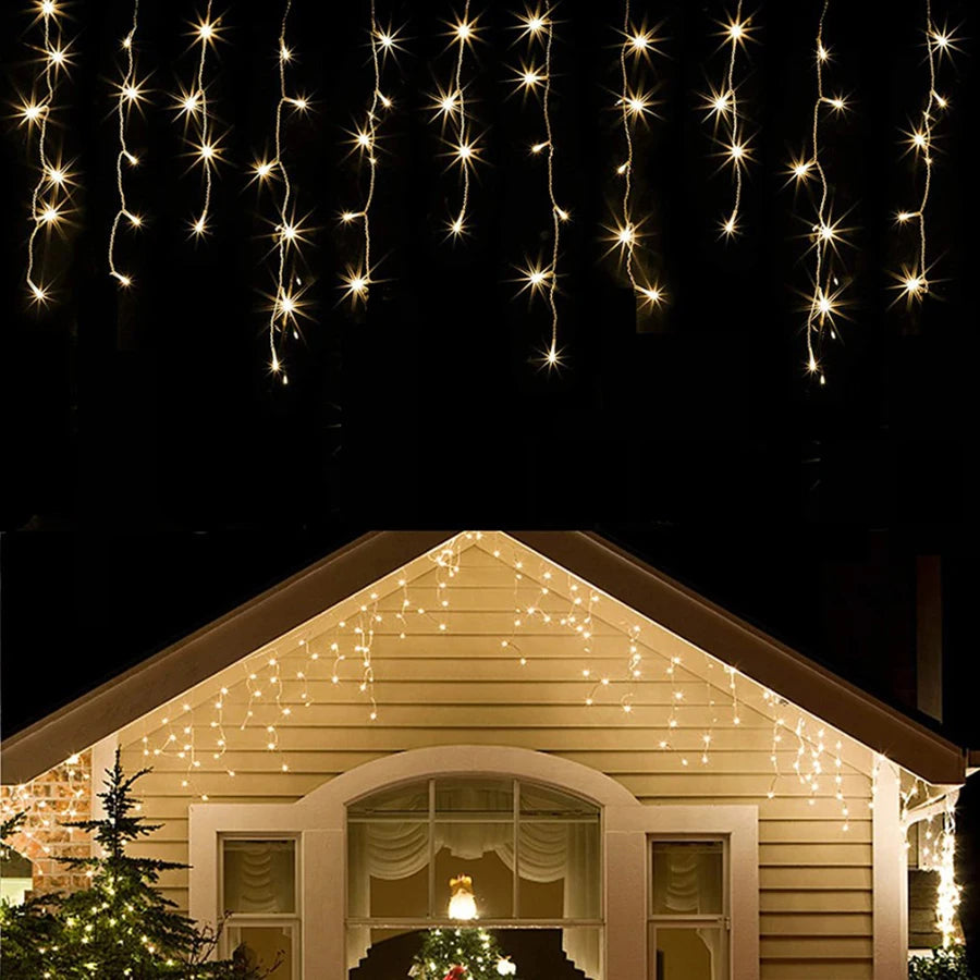 LED Icicle String Lights 4M/12M Curtain Fairy Lights Christmas Garland Outdoor For Wedding Party New Year Terrace Decoration
